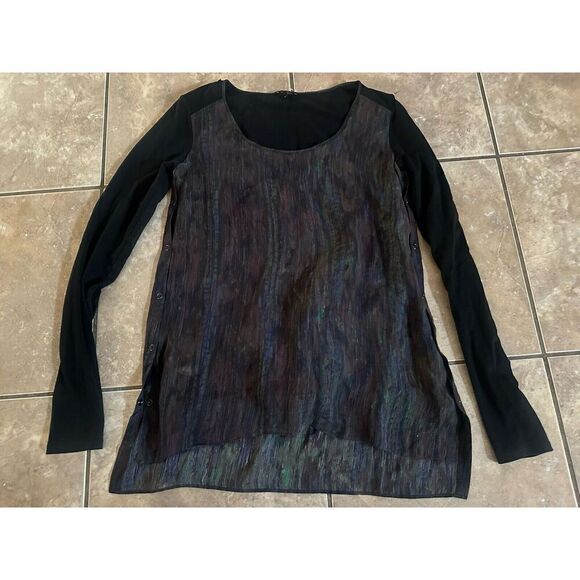 Theory P Petite Silk Blouse Printed Side Button - Picture 1 of 8